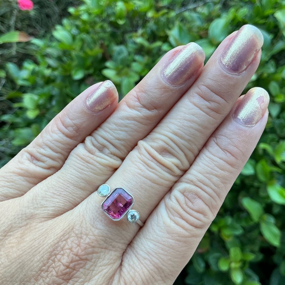 14K White Gold Pink Tourmaline and White Sapphire Ring